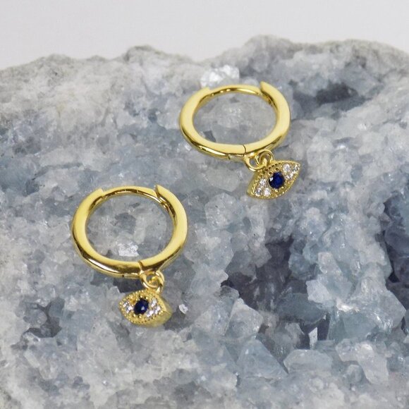 new in box! evil eye dainty delicate hoops huggies pave CZ - Picture 6 of 8